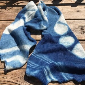 Hand dyed organic indigo shibori  sockblank. Sockweight superwash merino with nylon blend.