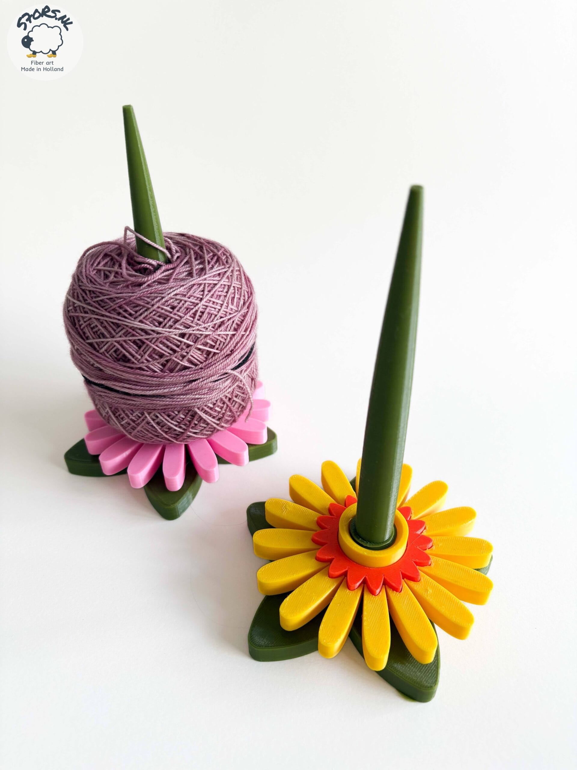 3D-geprinte garenhouders in bloementhema